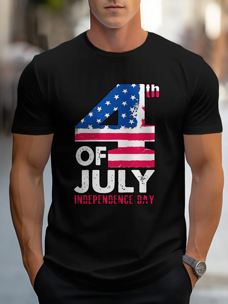 Man'S 4Th Of July Independence Day Round-Neck Short-Sleeved T-Shirt