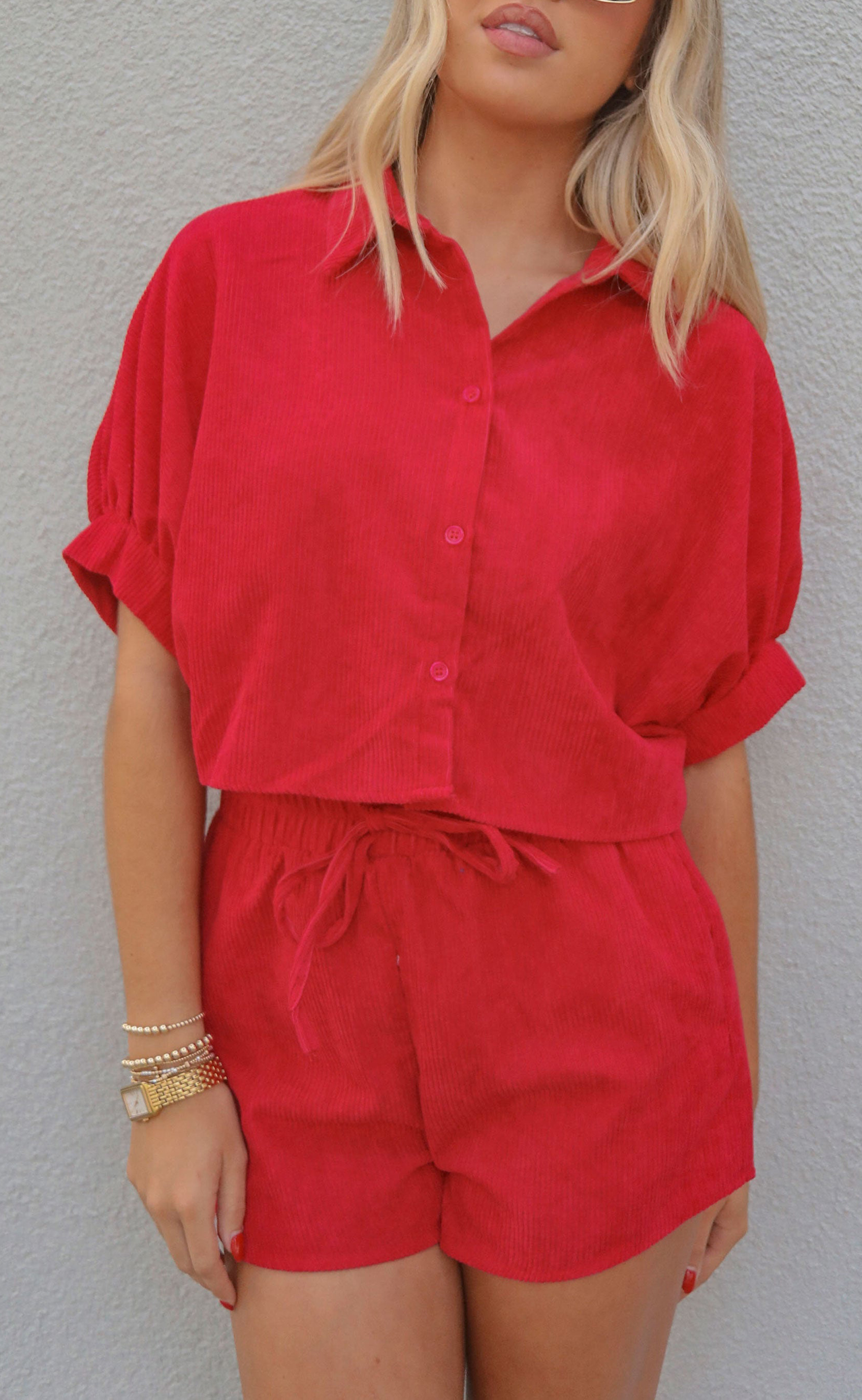 Button Up Short Sleeved Shirt and Shorts Set