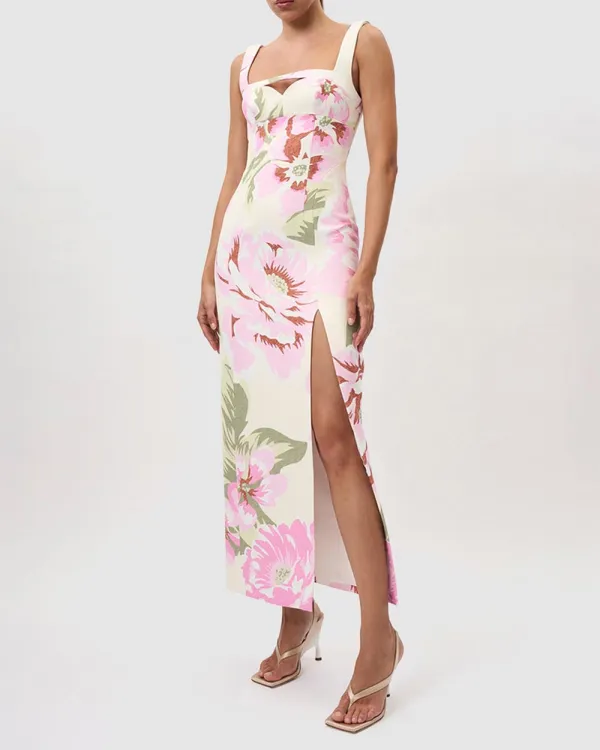 Floral Square Peep Midi Dress