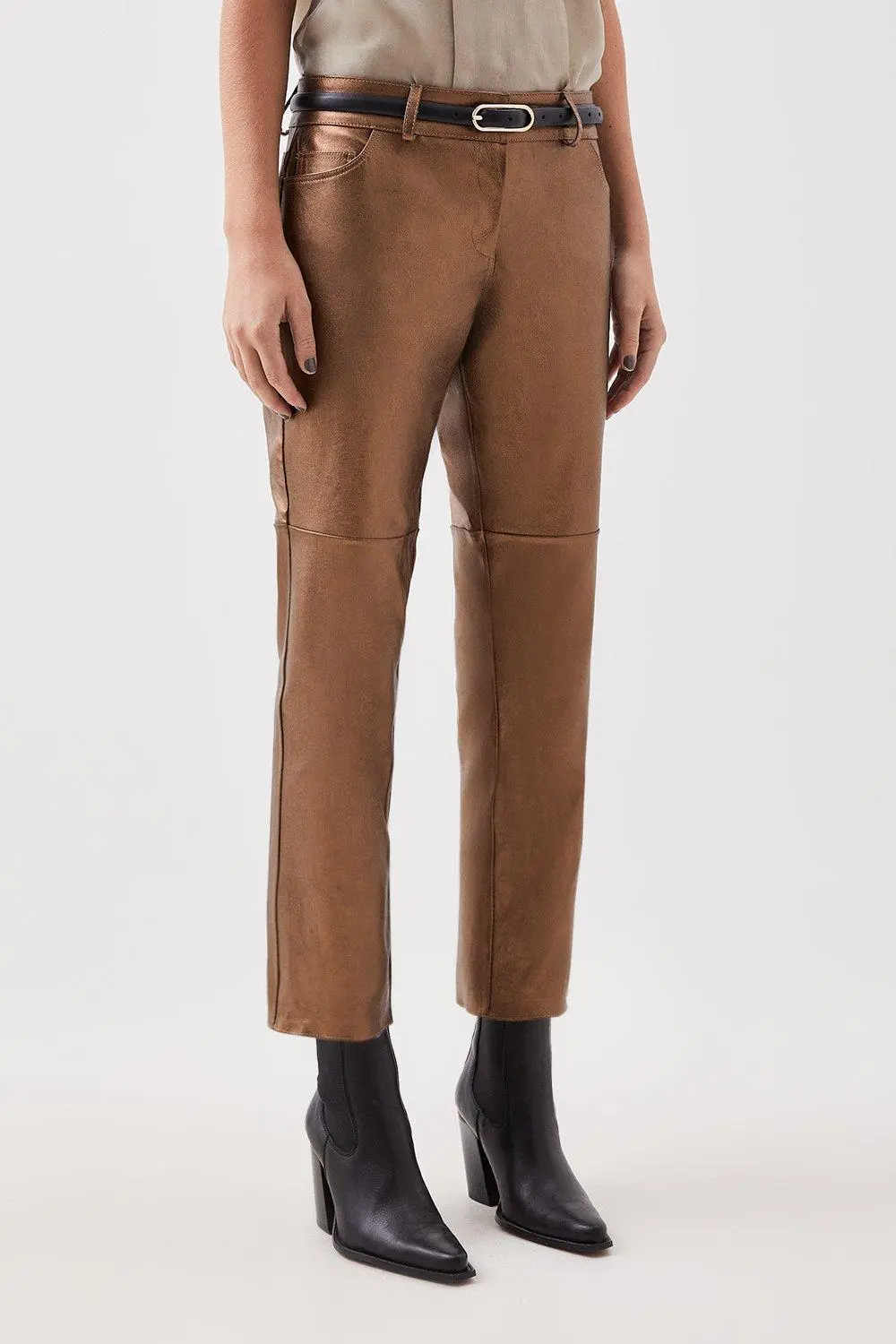 Metallic Stretch Leather 5 Pocket Trouser