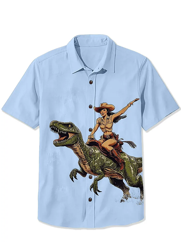 A Cowgirl Riding A Dinosaur Shirt