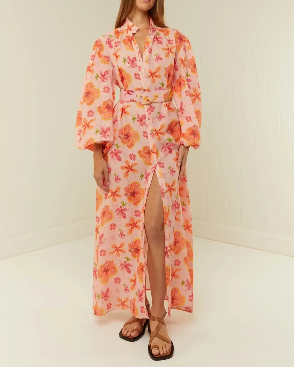 V-neck Puff Sleeve Maxi Dress