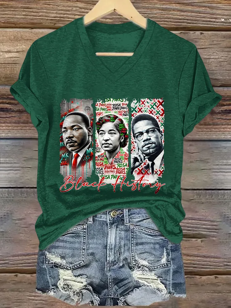 Women'S Black History V-Neck Short-Sleeved T-Shirt