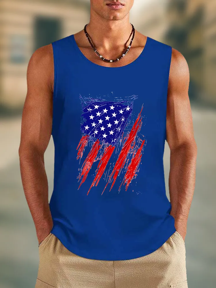 Men'S Stars And Stripes Print Round-Necked Sleeveless Vest