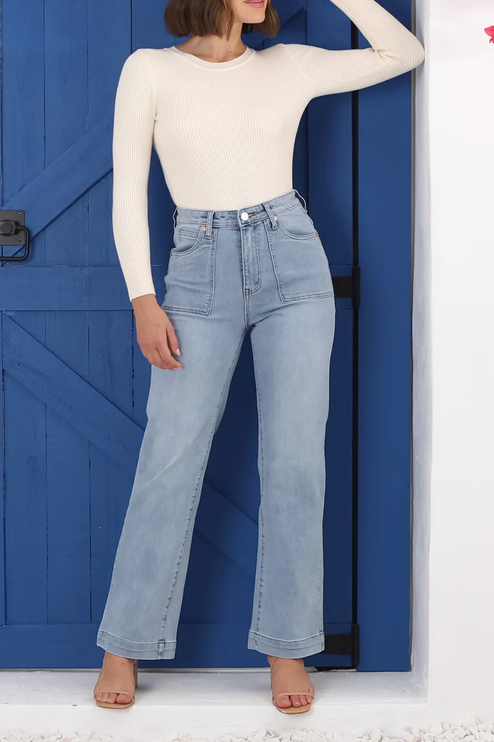 Light Blue High Waisted Flared Denim Jeans