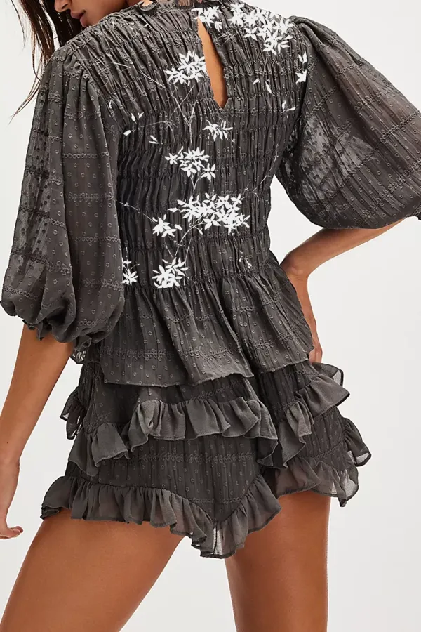 Smocked Ruffled Crop Top And Shorts Set