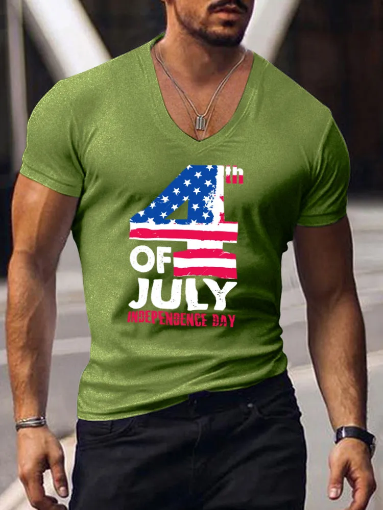 Men'S 4Th Of July Independence Day Print Short-Sleeved V-Neck T-Shirt