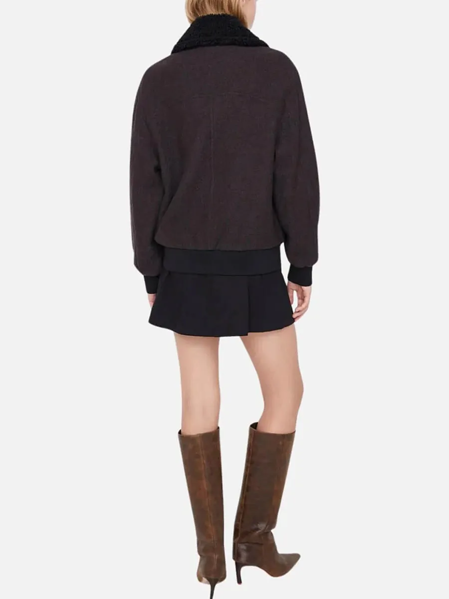 Dark Brown Fleece - Collar Bomber Jacket