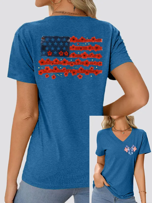 Woman'S Independence Day V-Neck And Short Sleeves T-shirt