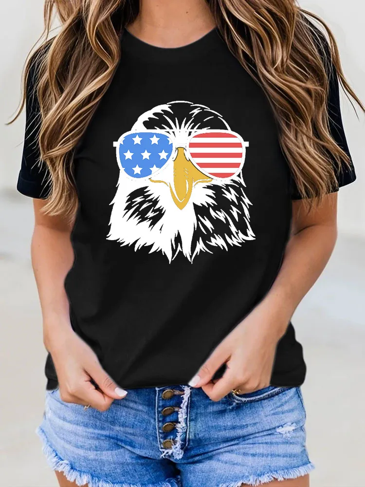 Star Striped Eagle Patriotic Style T-Shirt Round-Neck Short-Sleeved T-Shirt