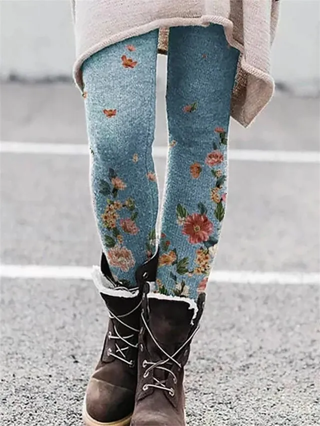 Women's Fleece Lined Leggings Warm Full Length Winter Leggings Print High Elasticity Mid Waist Fashion Designer Halloween Daily 1 2 S M Winter