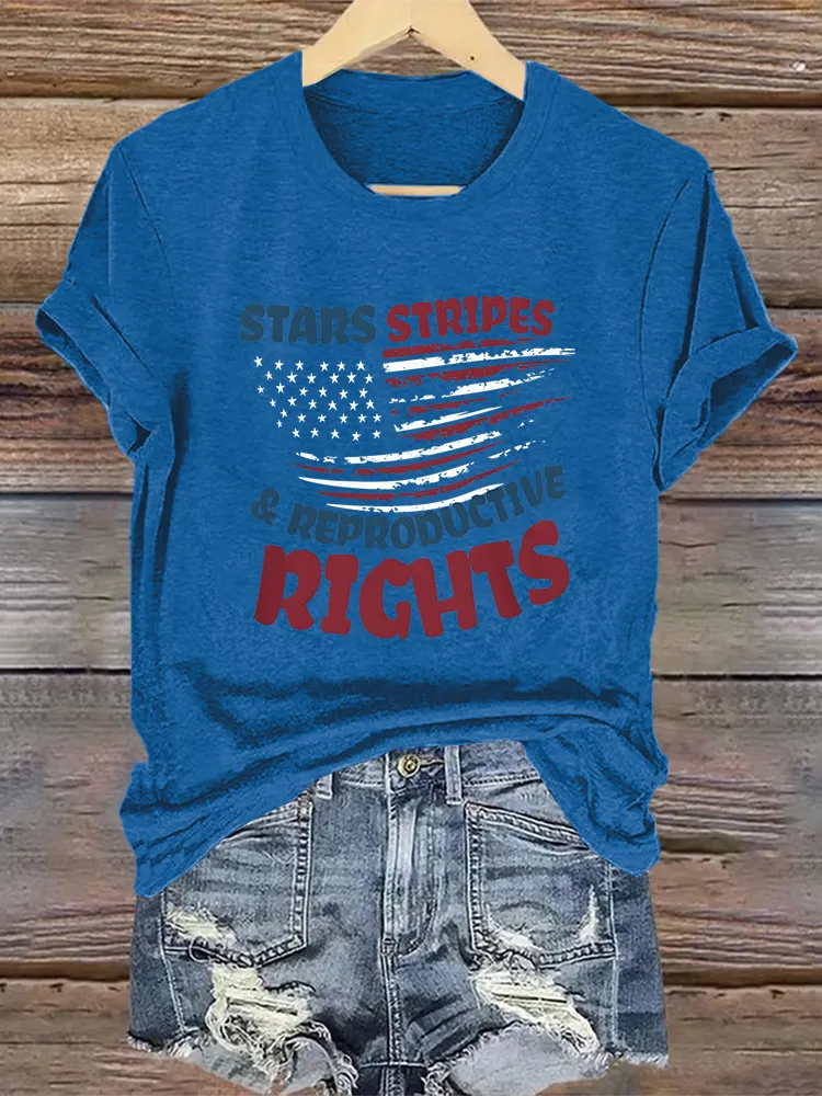 Woman'S Stars Stripes Reproductive Rights Crew Neck Short Sleeve T-Shirt