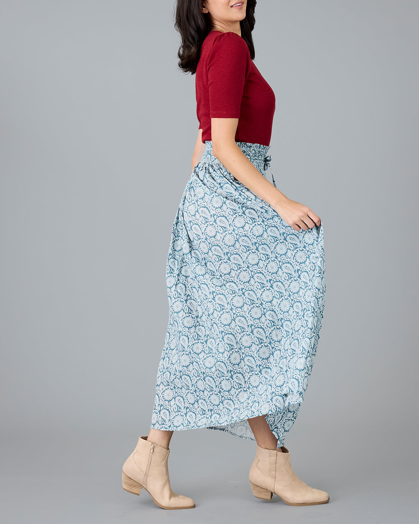 Light Blue Patterned Maxi Skirt