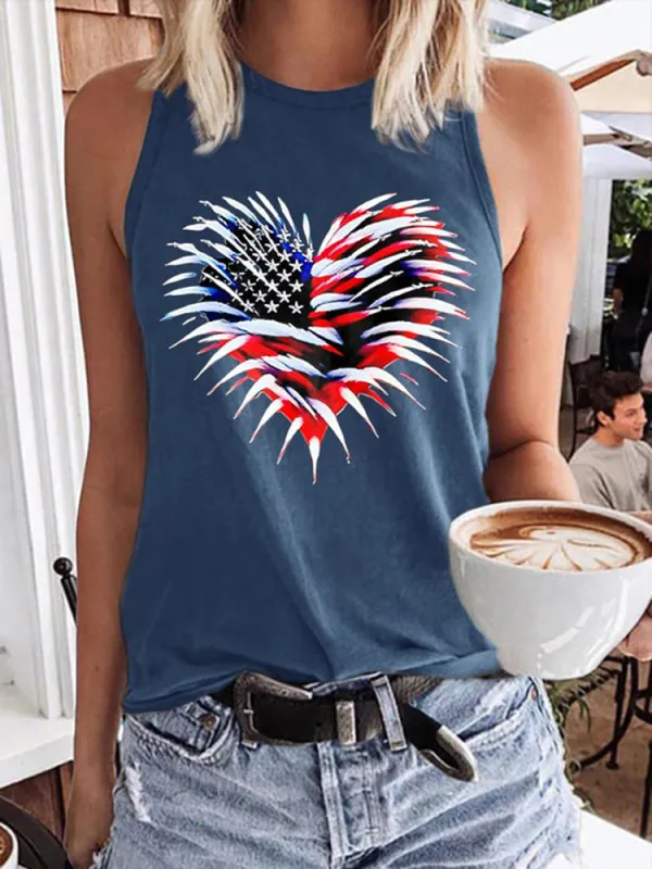 Women'S Independence Day Love Round-Necked Sleeveless Vest