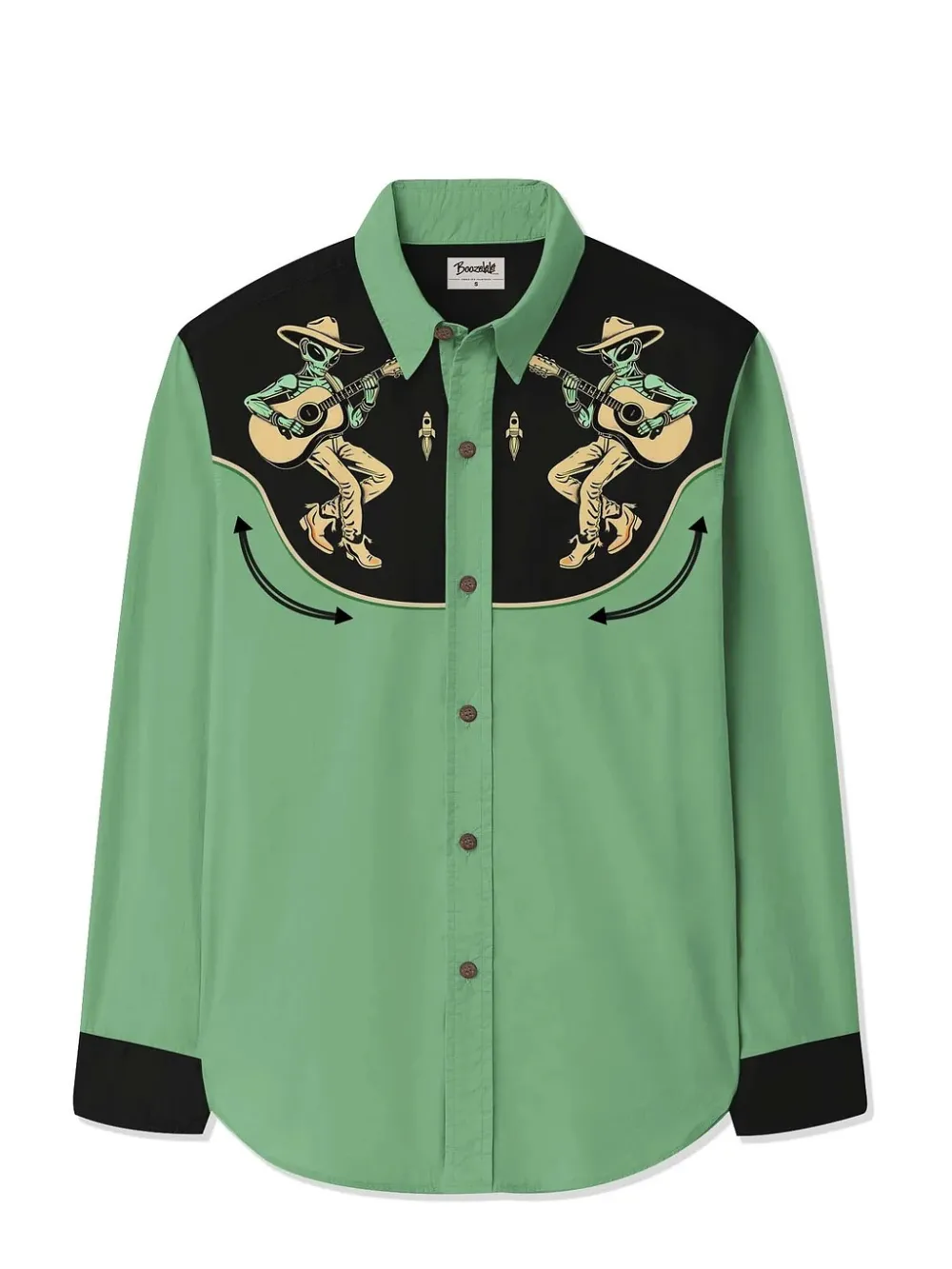Men's Alien Cowboy Playing Guitar Long Sleeves Shirt