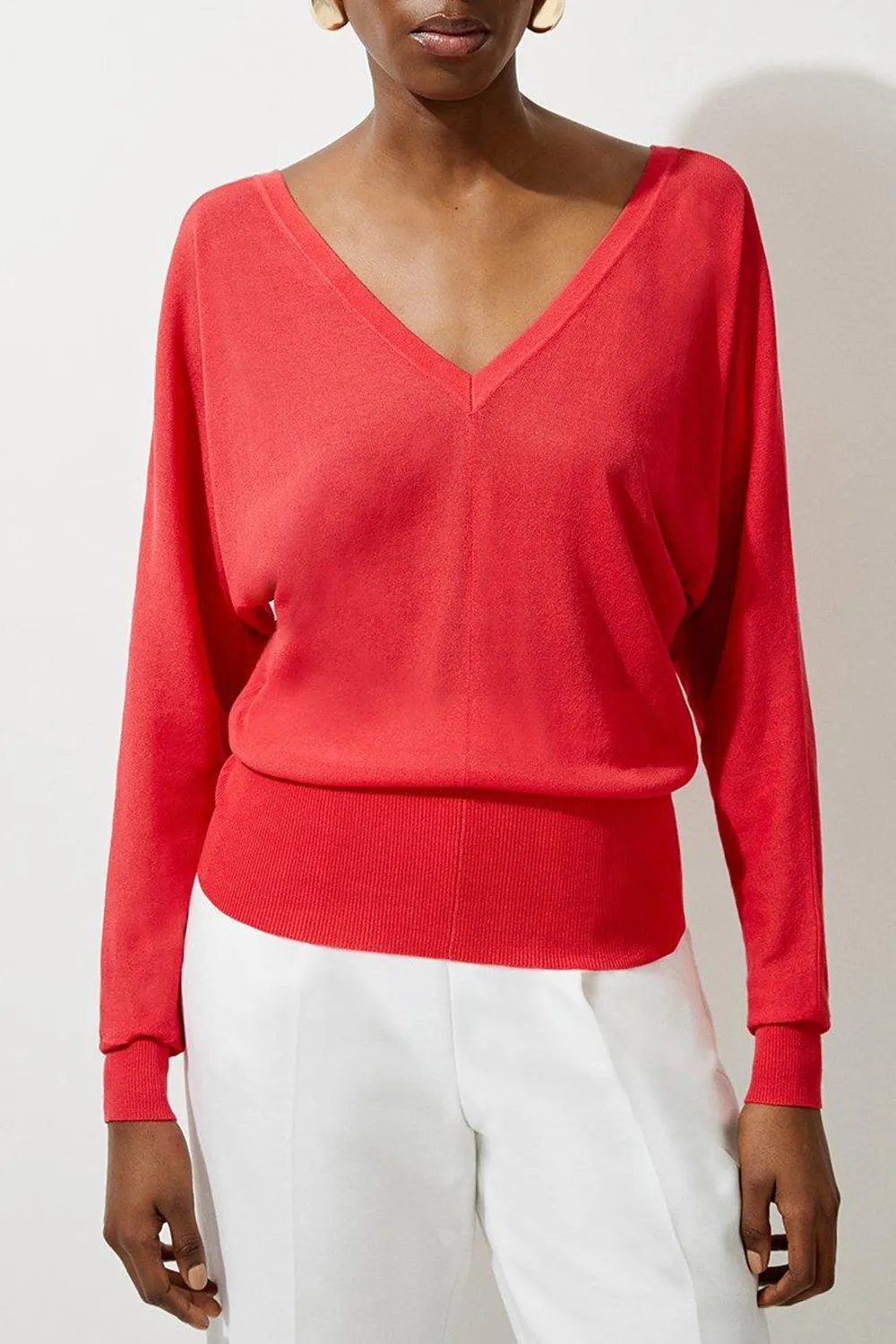 Lightweight Knitted V Neck Long Sleeve Jumper