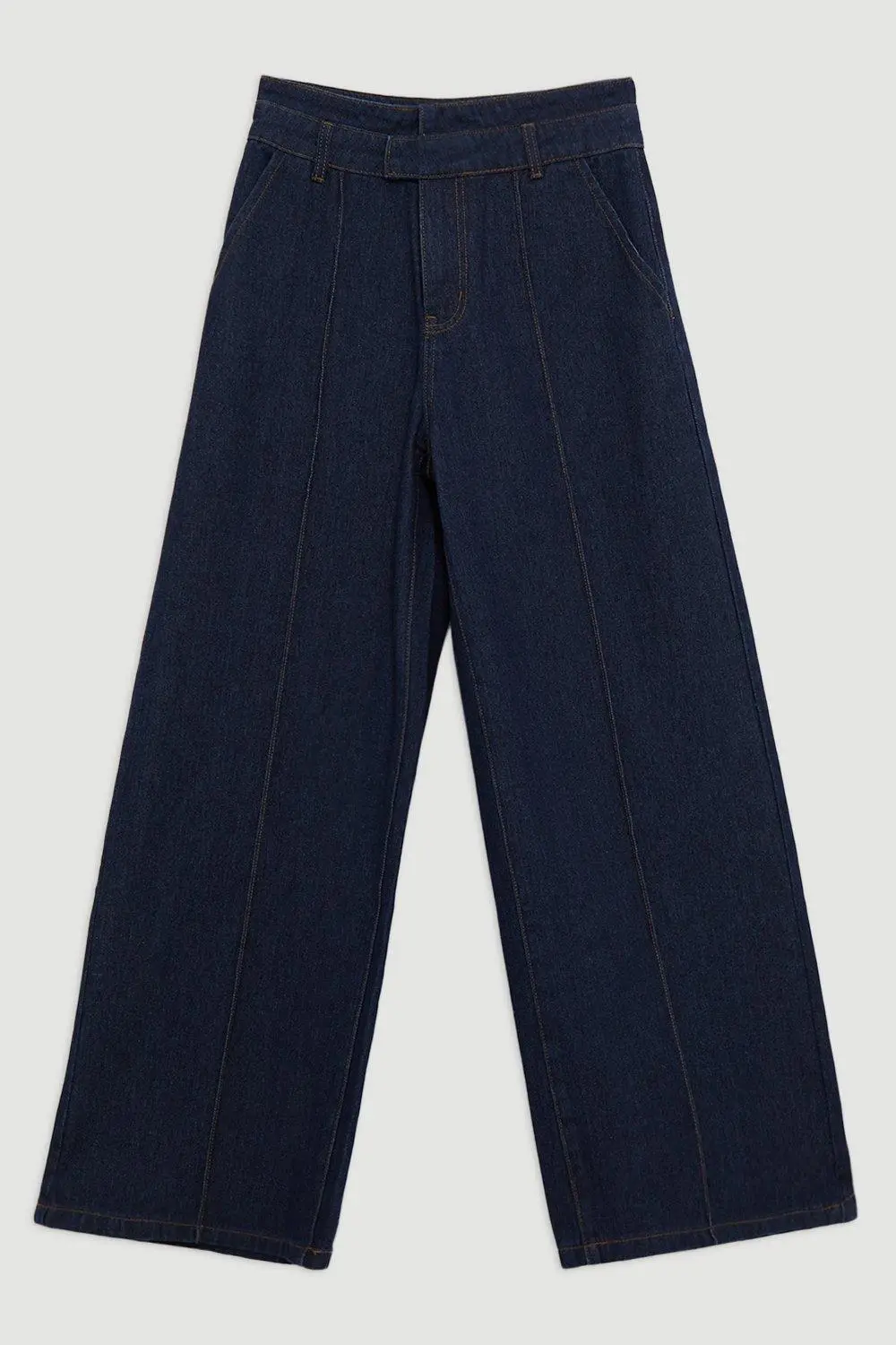 Denim Waistband Detail Wide Leg Trousers
