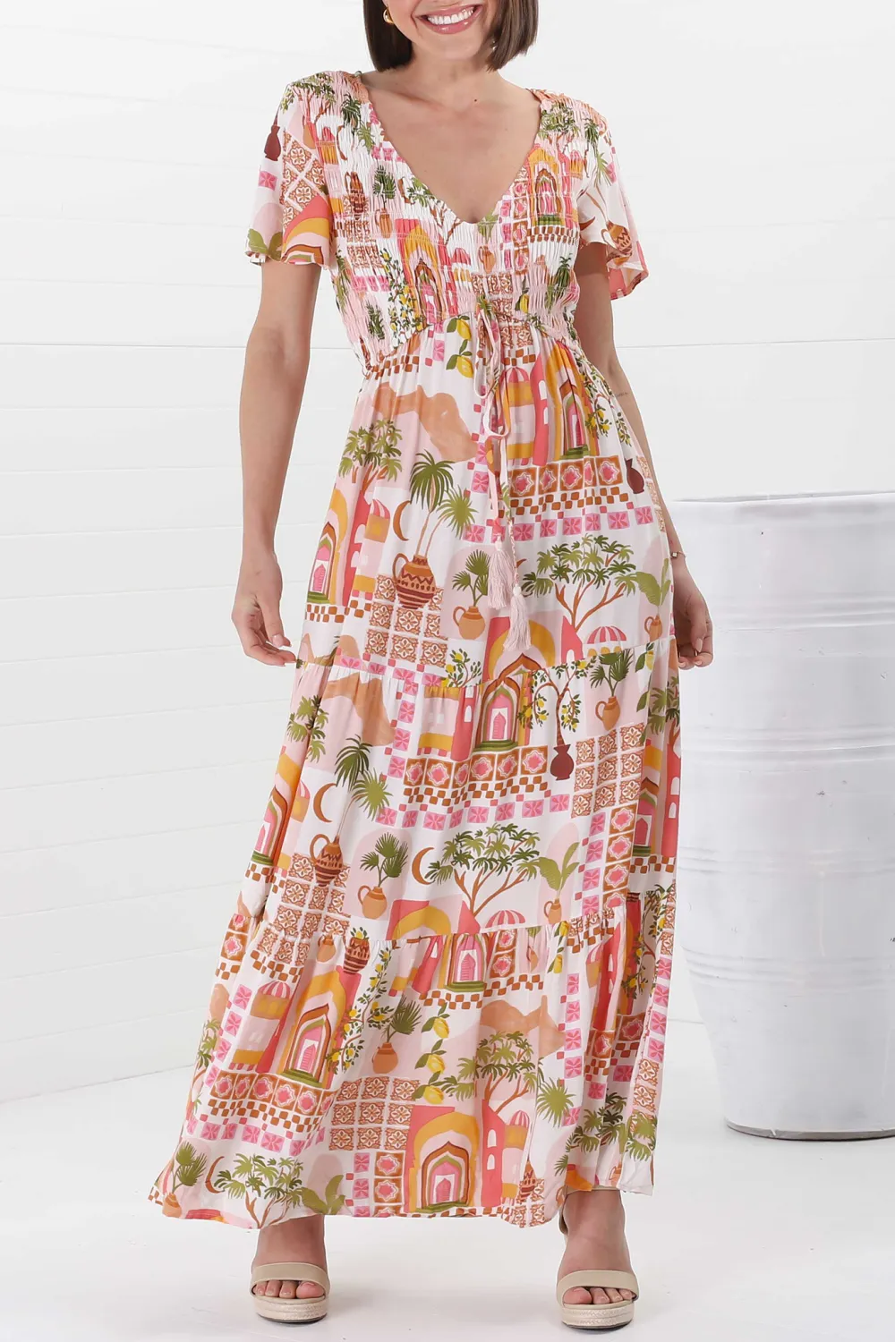 Colorful Vacation Print Maxi Dress