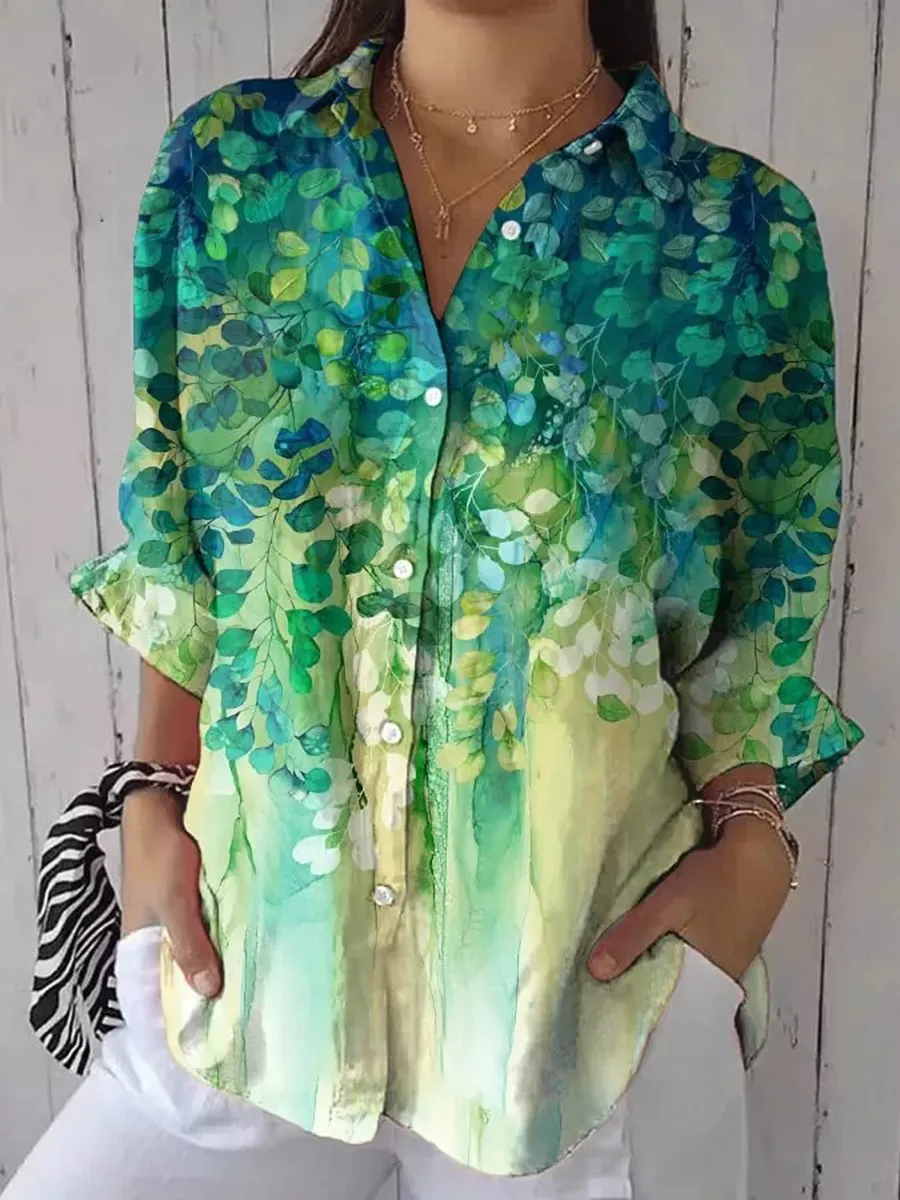 Women's Retro Casual Floral Cotton and Linen Top