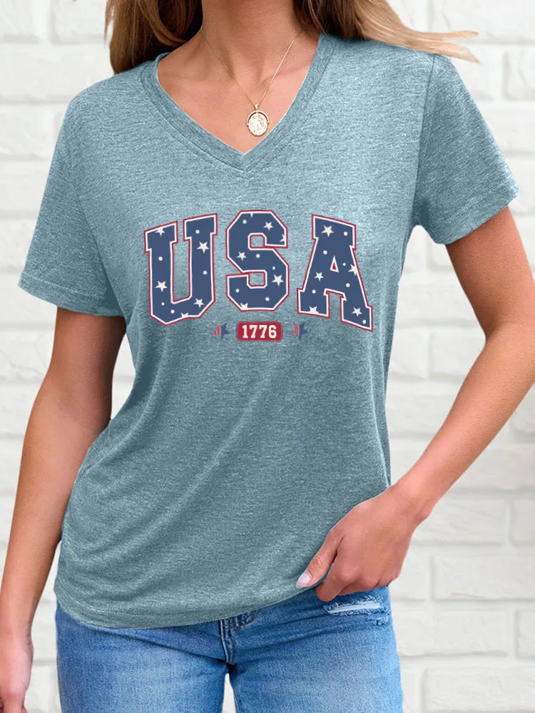 Women'S USA 1776 Print Short-Sleeved T-Shirt