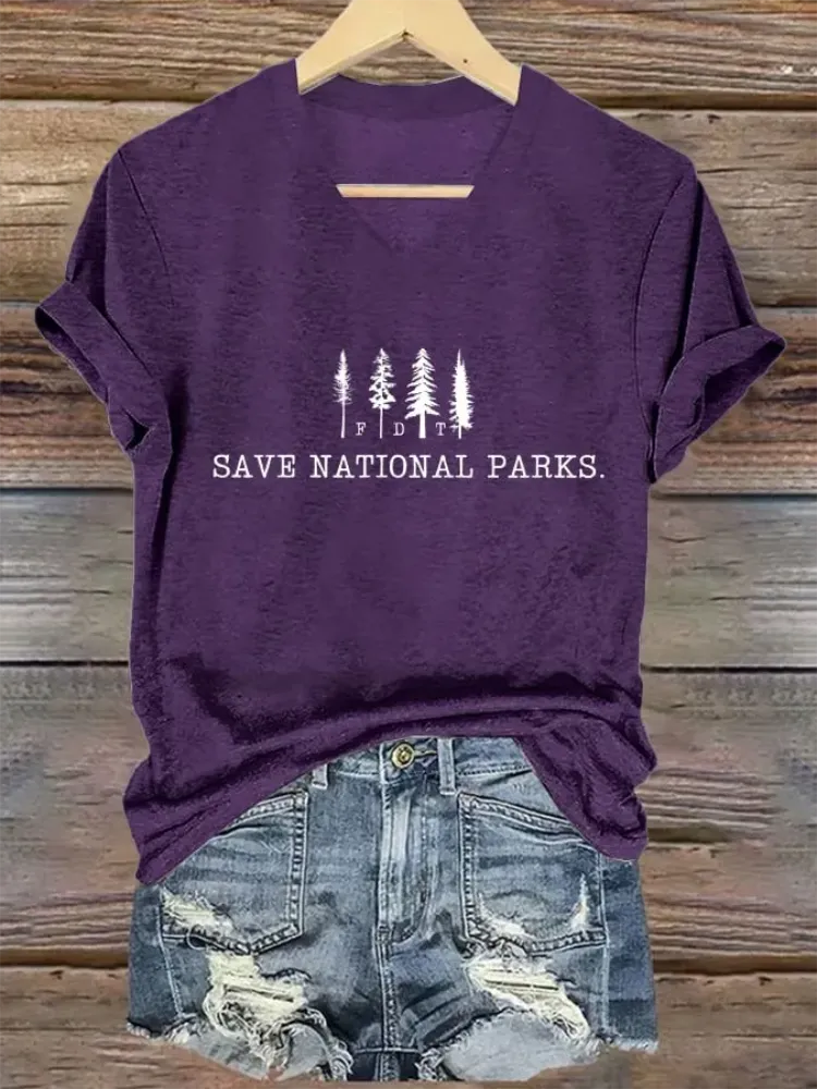 Woman'S Save National Parks V-Nack Short Sleeve T-Shirt