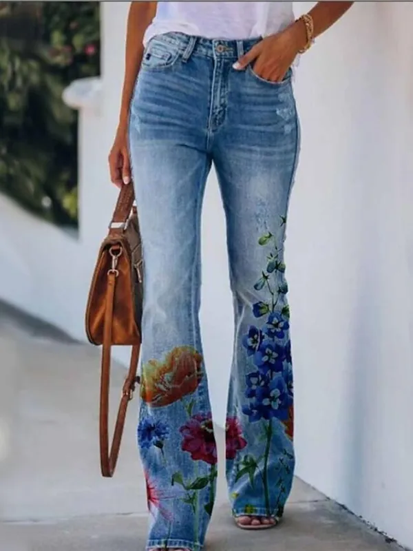 Women's Jeans Bootcut Flare Full Length Faux Denim Side Pockets Wide Leg High Elasticity Mid Waist Fashion Casual Weekend 31803 31806 S M