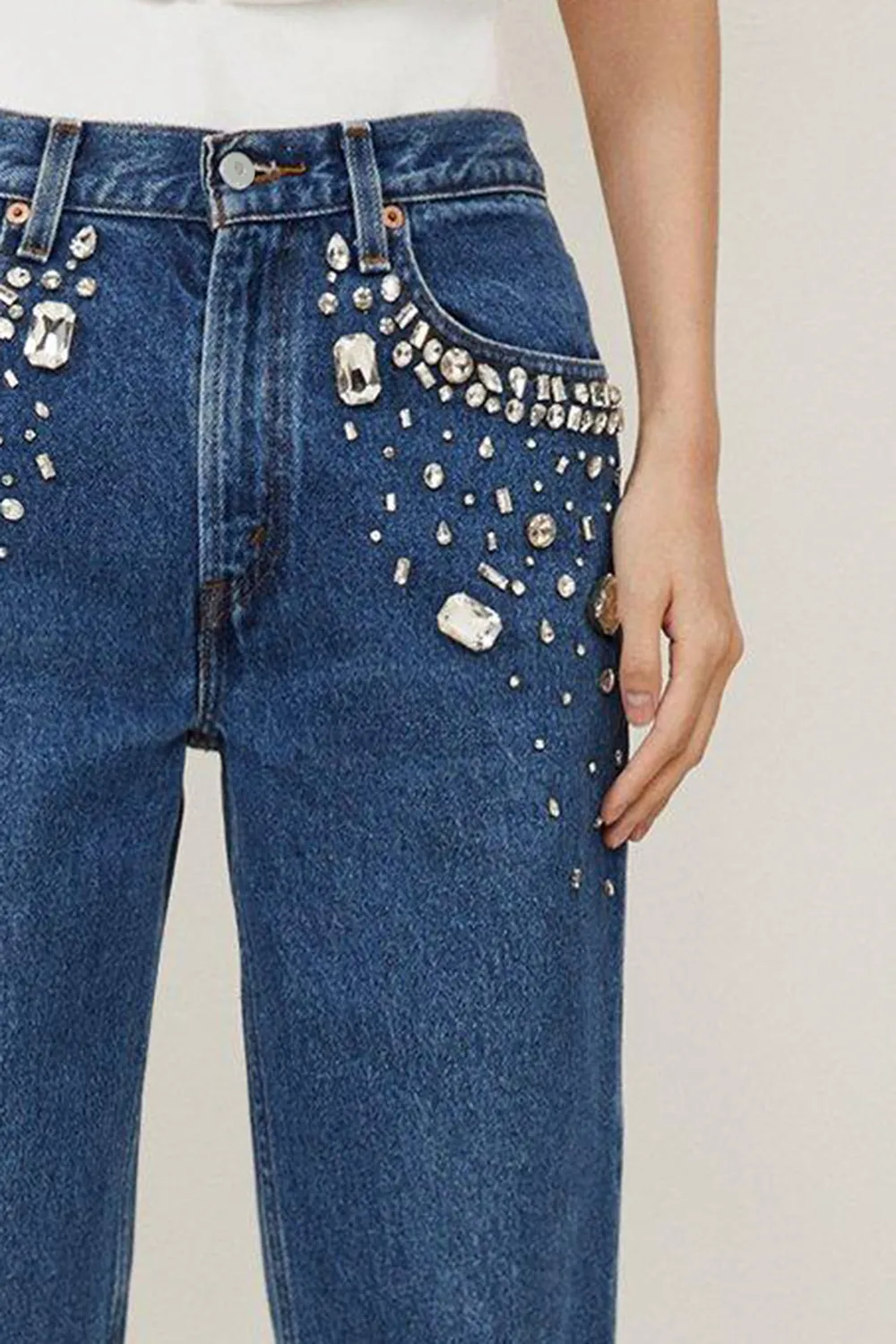 Hand Embellished Vintage Straight Leg Jean