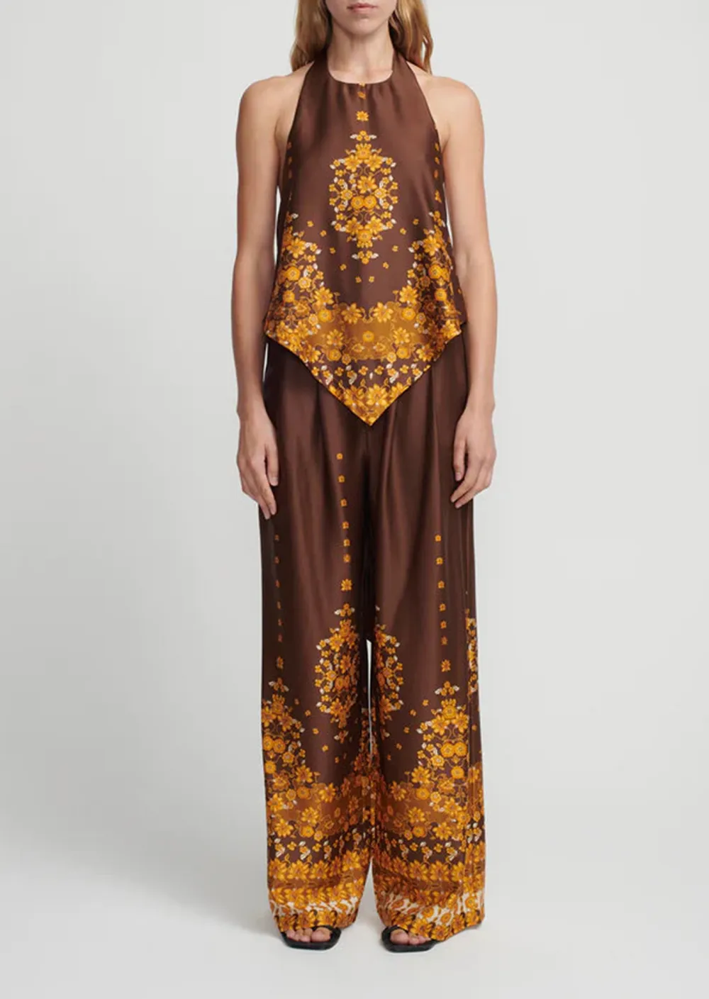 Brown Halter Neck Printed Top