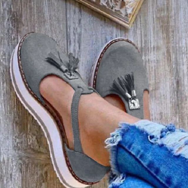 Women's Sandals Platform Sandals Plus Size Outdoor Daily Walking Summer Tassel Platform Flat Heel Round Toe Closed Toe Vintage Casual Faux Leather Synthetics Buckle Solid Color Solid Colored Black