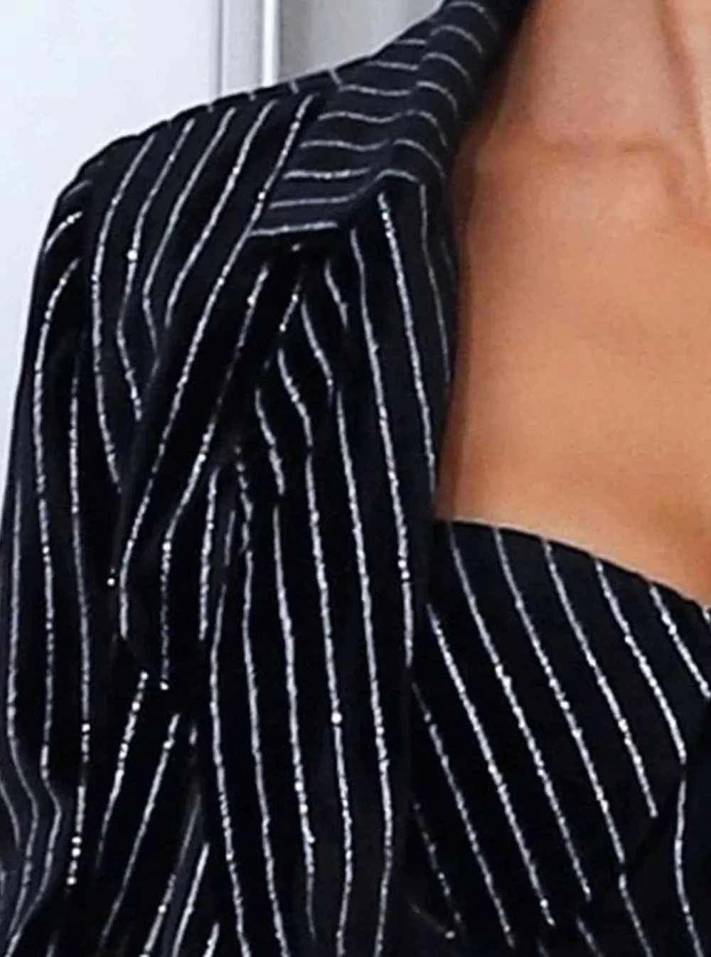 Backless Long Sleeve Black Pinstriped Set