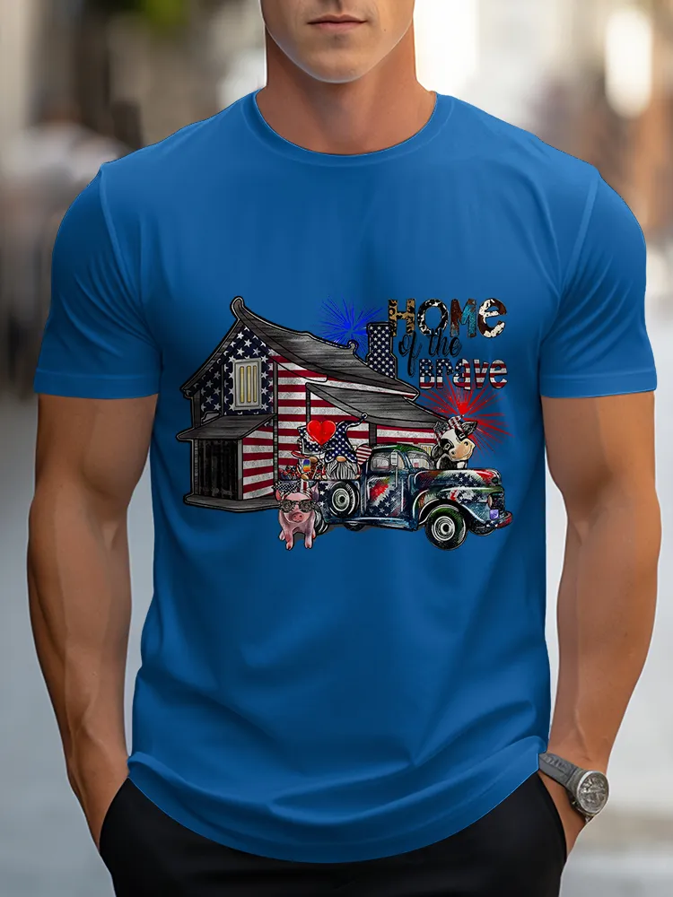 Man'S Home Of The Brave Round-Neck Short-Sleeved T-Shirt