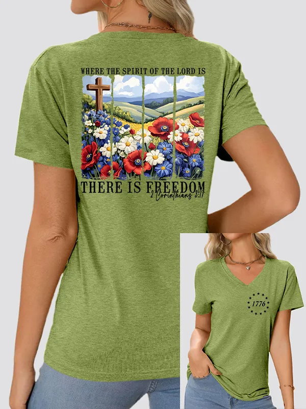 Woman'S Independence Day V-Neck And Short Sleeves T-shirt
