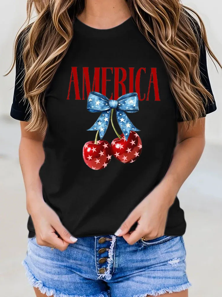 USA Independence Day Print Round-Neck Short-Sleeved T-Shirt