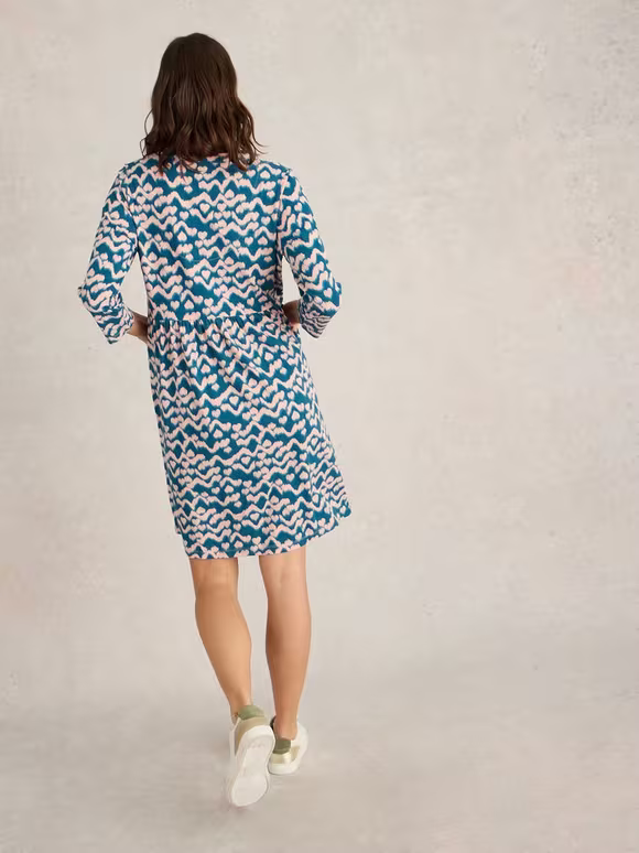 Jersey Knee Length Dress In Teal Print