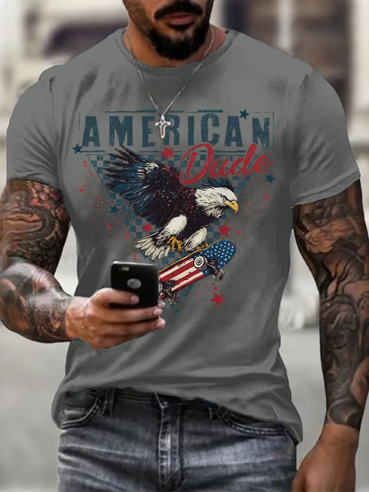 Man'S Independence Day Print Round-Neck Short-Sleeved T-Shirt