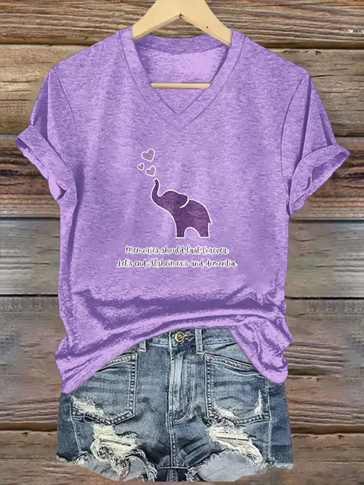 Women'S Memories Should Last Forever Jets End Alzheimer'S And Dementia V-Neck Short-Sleeved T-Shirt