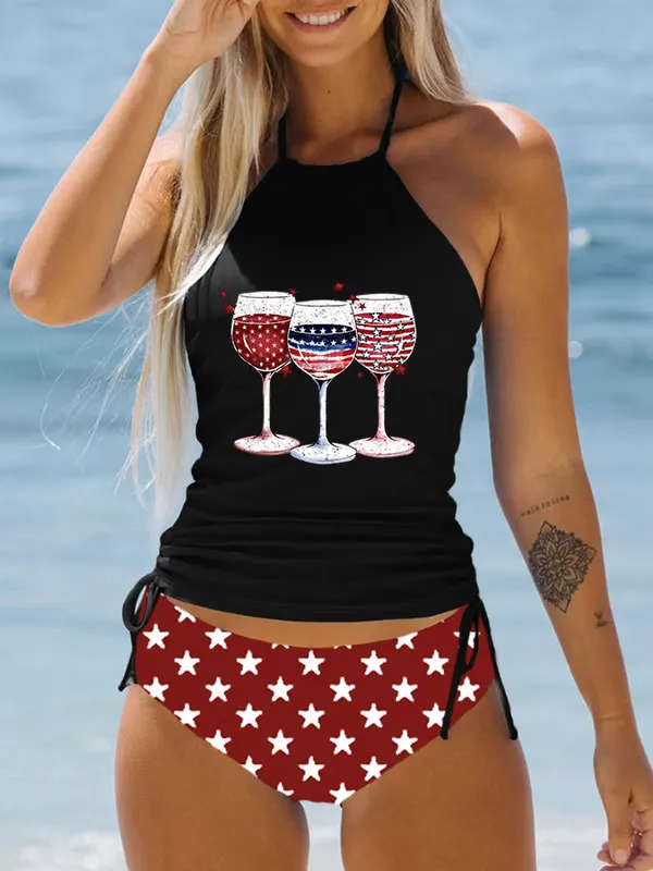 Women'S Star-Striped Goblets Printed Swimsuit Set