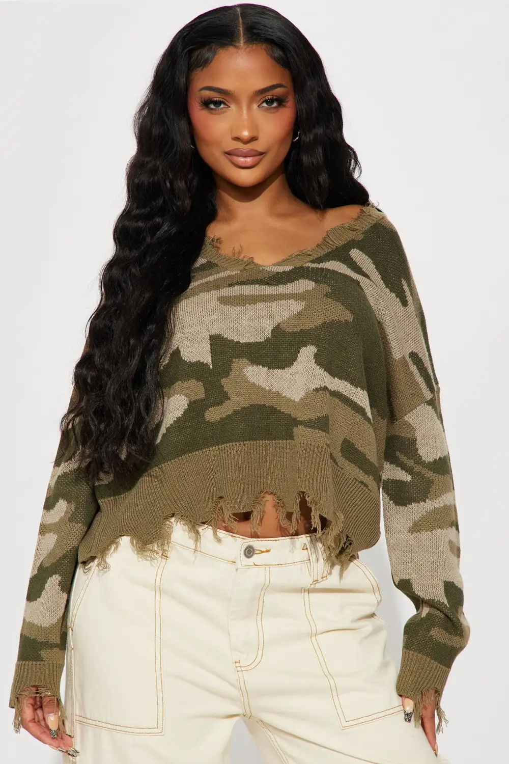Simply Myself Camo Sweater - Olive/combo