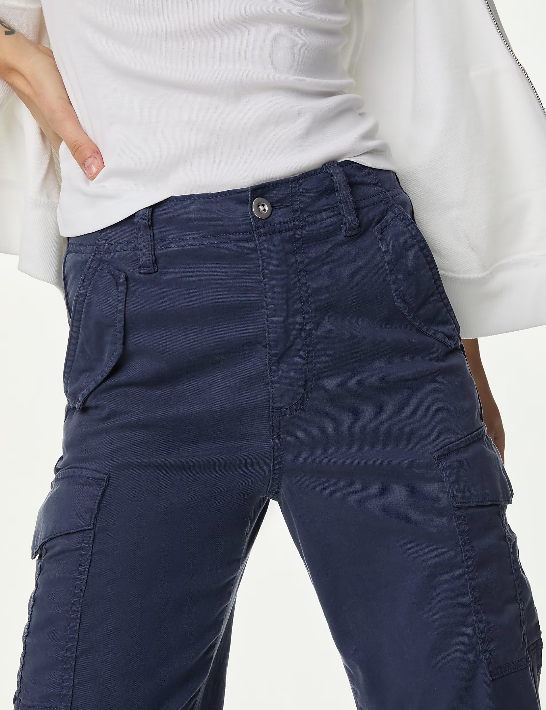 Rich Cargo Tea Dyed Cropped Trousers