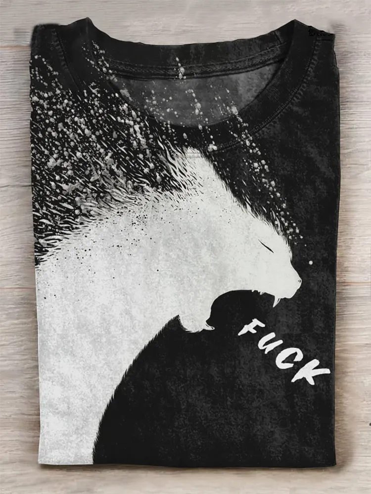 Unisex A Cat Yelling Fuck Print Casual T-Shirt