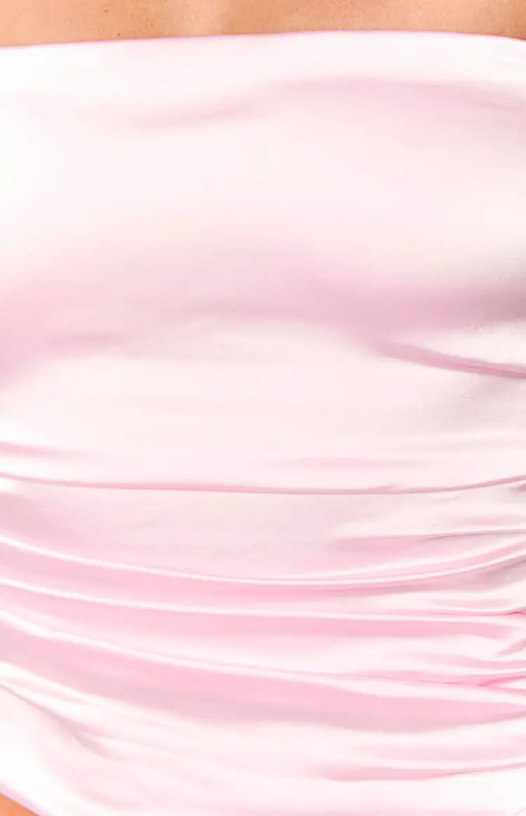 Pink Strapless Satin Ruched Top