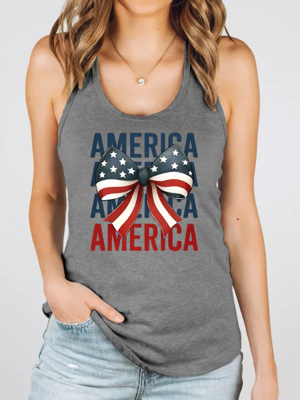 Women'S America Print Round-Necked Sleeveless Vest