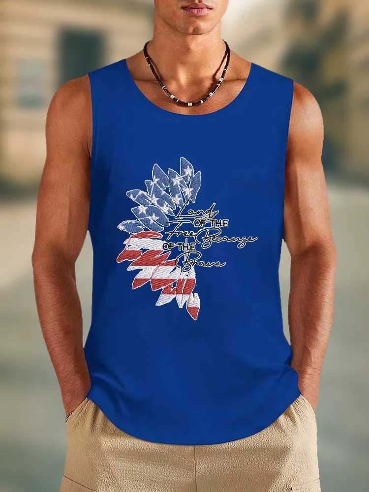 Men'S Land Of The Free Because Of The Brave Round-Necked Sleeveless Vest