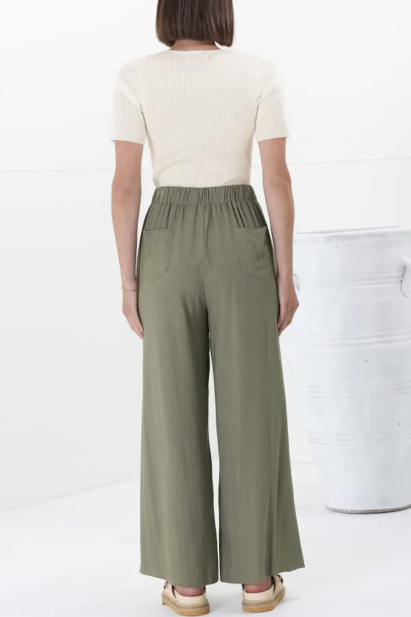 Olive Green High Waist Wide Leg Trousers