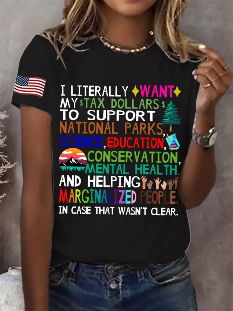 Women'S Support National Parks Print Round Neck T-Shirt