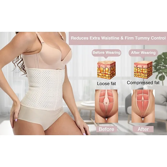 Corset Women's Waist Trainer Shapewears Office Running Gym Yoga Plus Size Creamy-white Black Brown Sport Breathable Hook & Eye Tummy Control Push Up Front Close Solid Color Summer Spring Fall