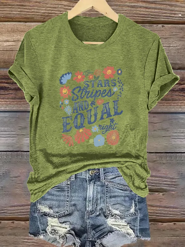 Woman'S Stars Stripes And Equal Right Crew Neck Short Sleeve T-Shirt