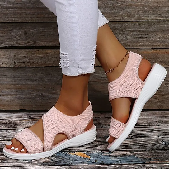 Women's Sandals Platform Sandals Flyknit Shoes Sports Sandals Outdoor Daily Summer Platform Open Toe Sporty Casual Minimalism Tissage Volant Loafer Solid Color Black Pink Blue