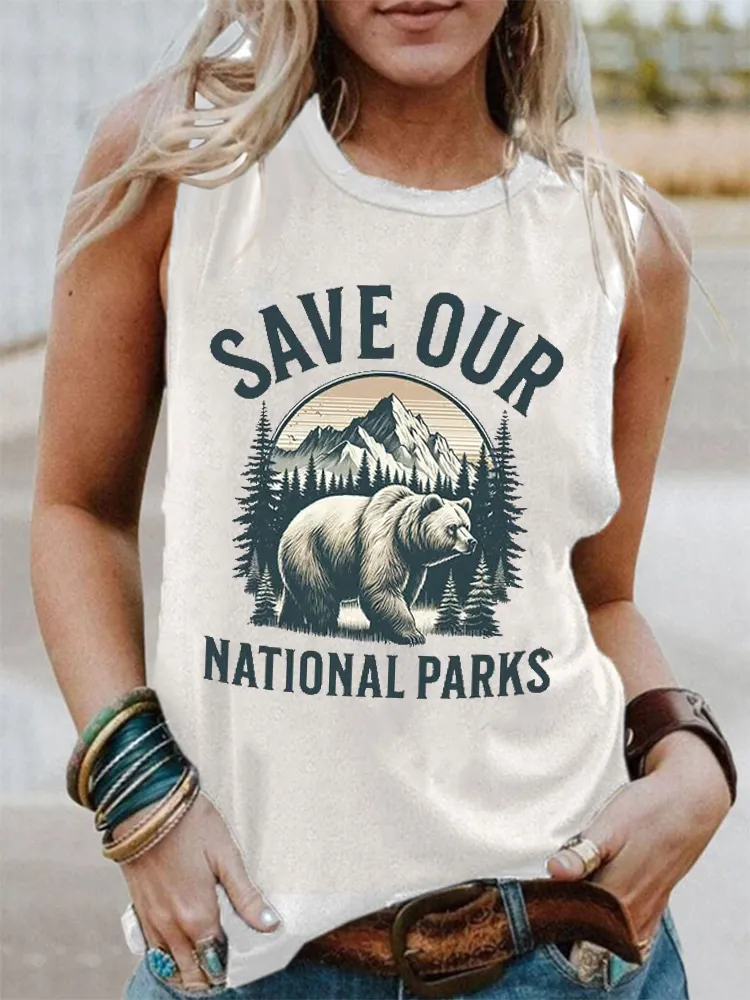 Women'S Round-Neck Sleeveless Vest With Save Our National Parks Prints