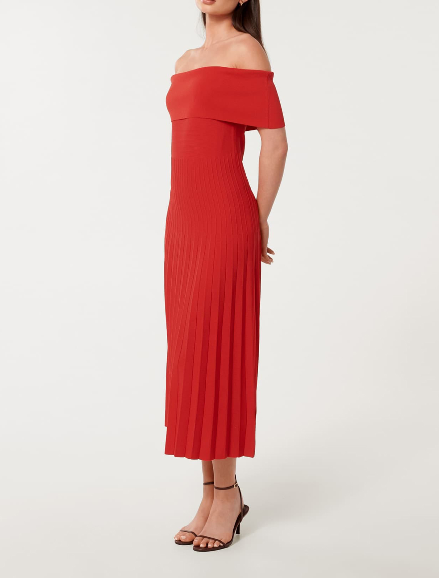Off Shoulder Knit Midi Dress